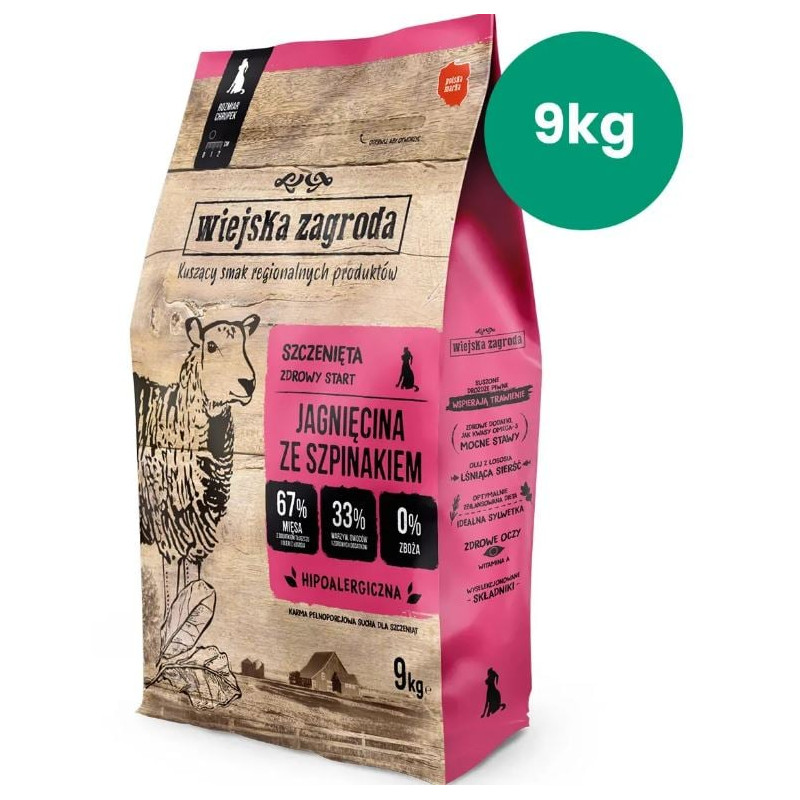 Mangime secco wiejska zagroda rural farm agnello con spinaci per