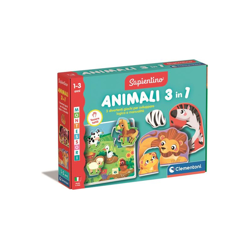 Clementoni sapientino montessori animali 3in1 multicolore [16460]