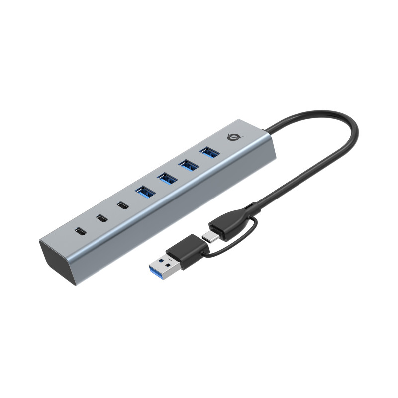 Hub usb conceptronic 3xusb-c e 4xusb-a 5000mbit/s grigio