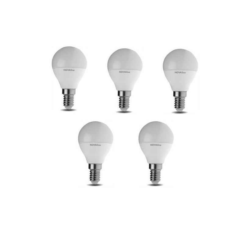 Set lampadine led novaline sfera e14 4.9w 470lm 5pz bianco [5s40c2]