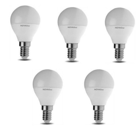 Set lampadine led novaline sfera e14 4.9w 470lm 5pz bianco [5s40c2]