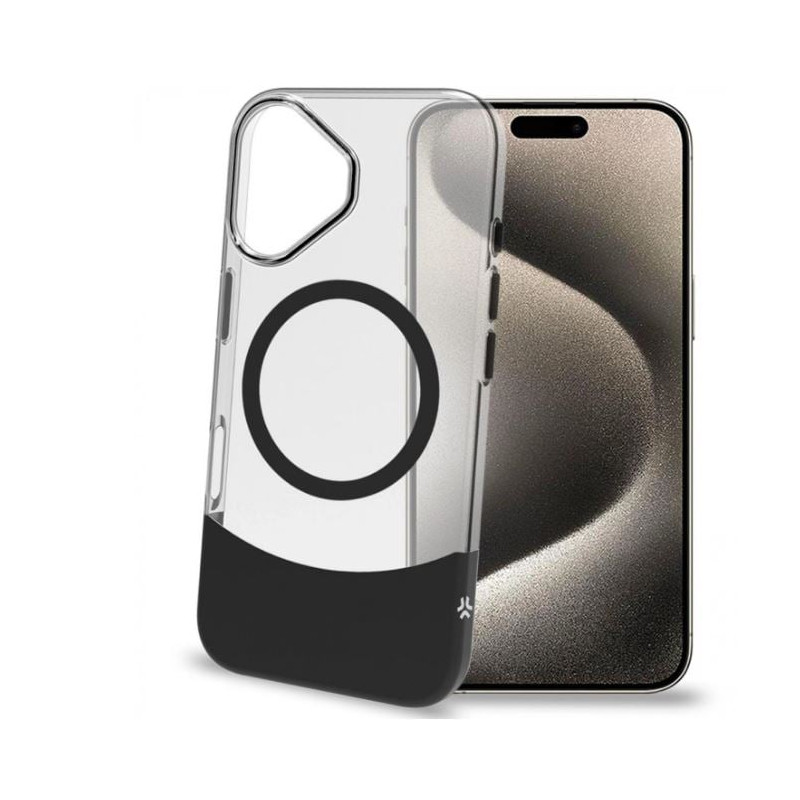 Custodia celly magdual per iphone 16 trasparente/nero [magdual1078bk]
