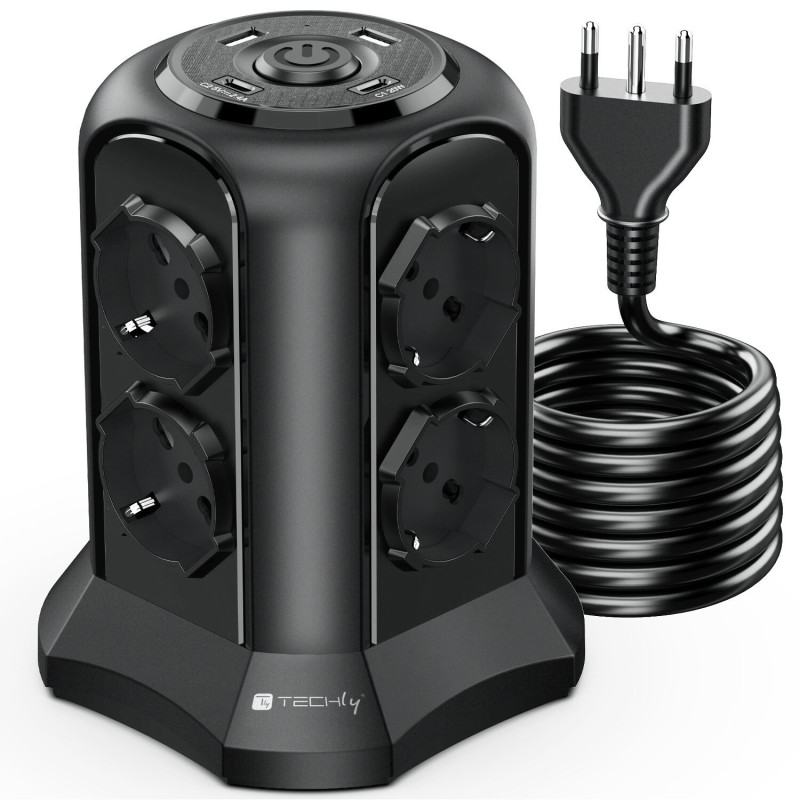 Multipresa techly da tavolo a torretta salvaspazio 8x prese schuko