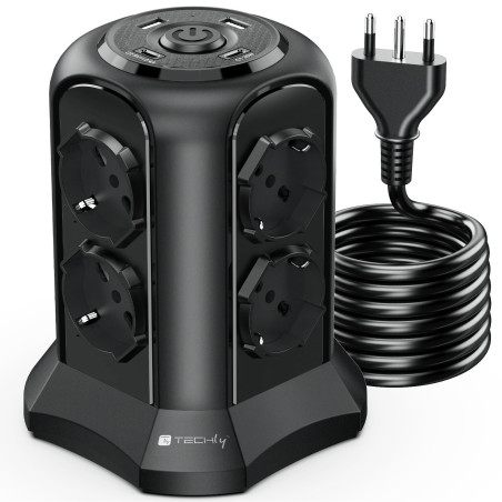 Multipresa techly da tavolo a torretta salvaspazio 8x prese schuko