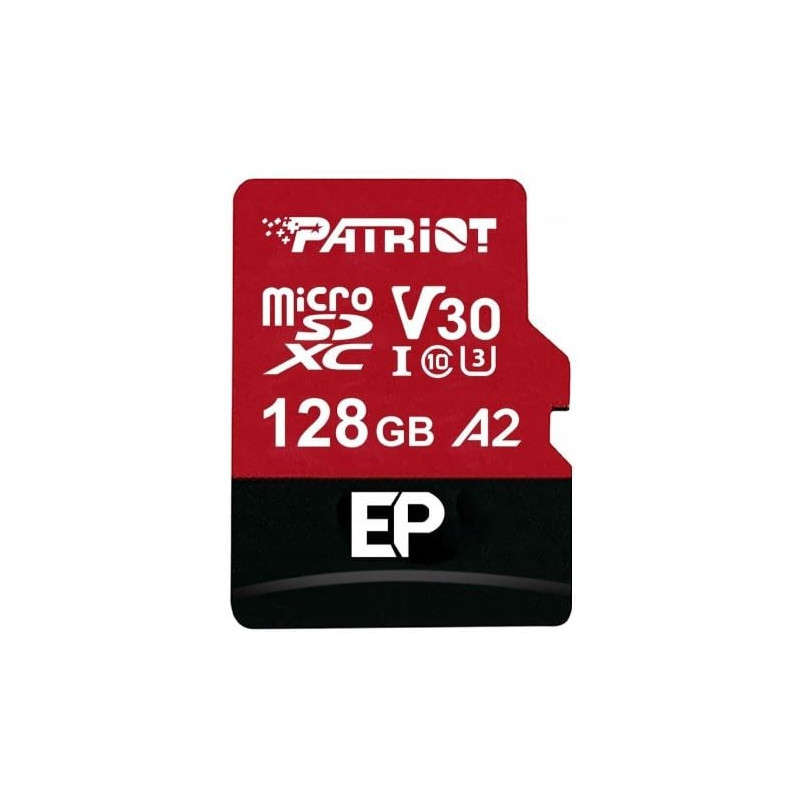 128gb scheda sdxc patriot ep pro v30 u3 a2 classe10 90/80mb/s rosso/carbone