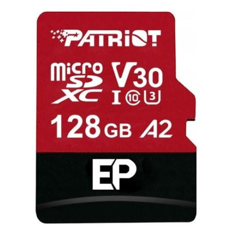 128gb scheda sdxc patriot ep pro v30 u3 a2 classe10 90/80mb/s rosso/carbone