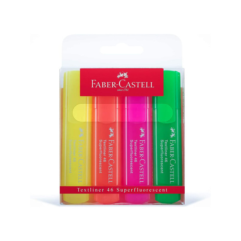Set di evidenziatori faber-castell textliner 46 fluo giallo/rosa/arancione/verde