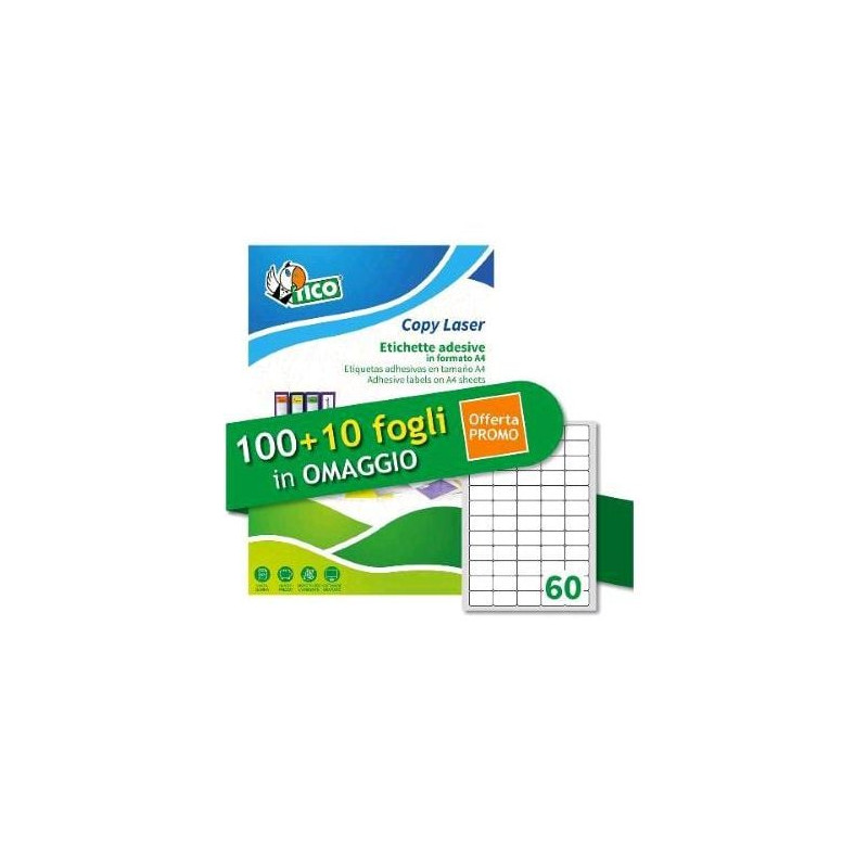 Etichette adesive multiuso tico 100piu10 ff/foglio 37.5x23.5mm/ a4