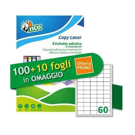 Etichette adesive multiuso tico 100piu10 ff/foglio 37.5x23.5mm/ a4