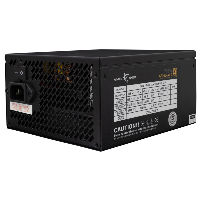Alimentatore 750w white shark general-2 80+ gold nero