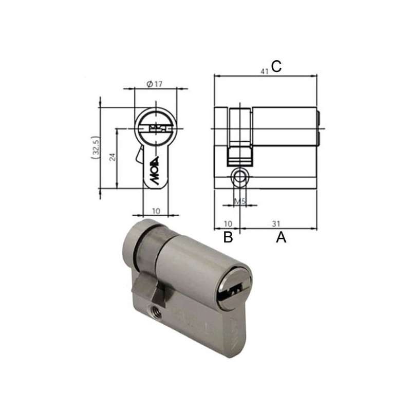 Mezzo cilindro moia serrature h30+10kd profilo europeo condor 40-30-10