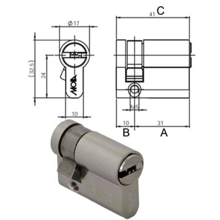 Mezzo cilindro moia serrature h30+10kd profilo europeo condor 40-30-10