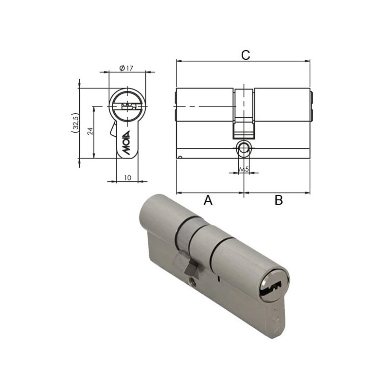 Cilindro moia serrature h35+45kd profilo europeo chiave-chiave