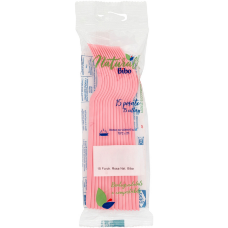 Forchette natural bibo in plastica rosa 15pz [6641915]