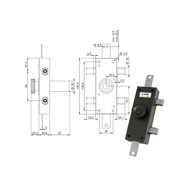 Serratura ferroglietto moia serratura verticale nera [j223]
