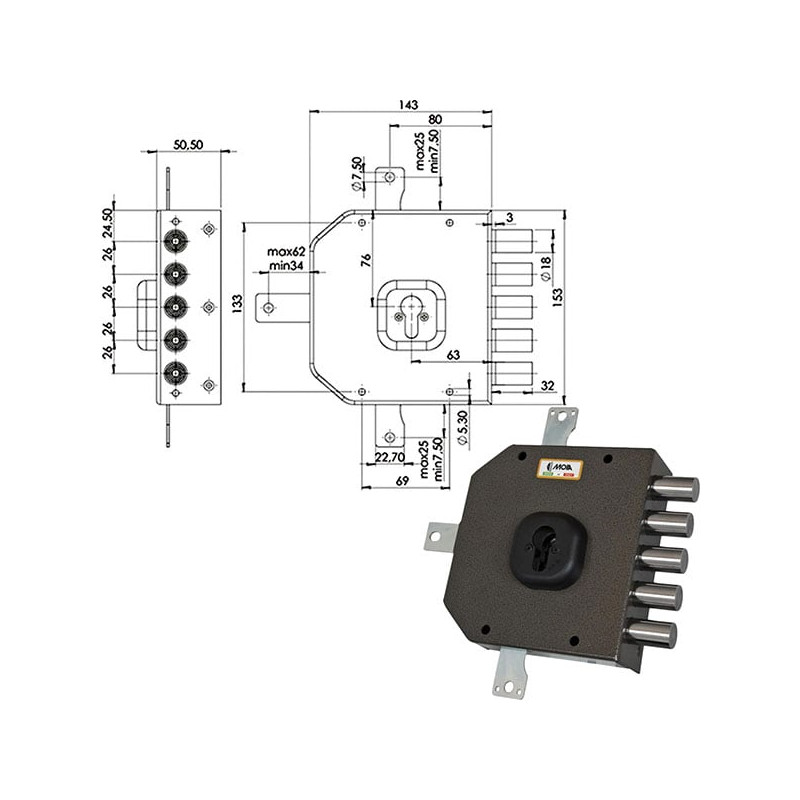 Serrature serratura quintuplice moia ad applicare 5 quint [a455dxb]