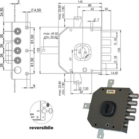 Serratura quintuplice moia serratura ad applicare 5quint [a456sxb]