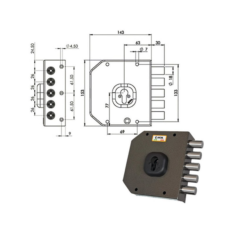 Serratura moia serratura a451 sic.semplice sx cil 5 pistoni [a451sxb]
