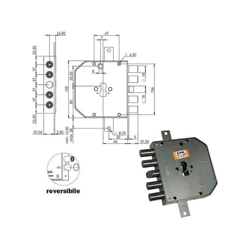 Serratura moia serratura sic.tripl.sx cil.e63 4 pistoni [res654/270sfb]
