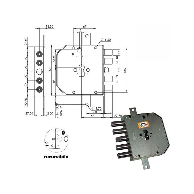 Serratura moia serratura sic.tripl.sx cil.e63 4 pistoni [res654/270sfb+33]