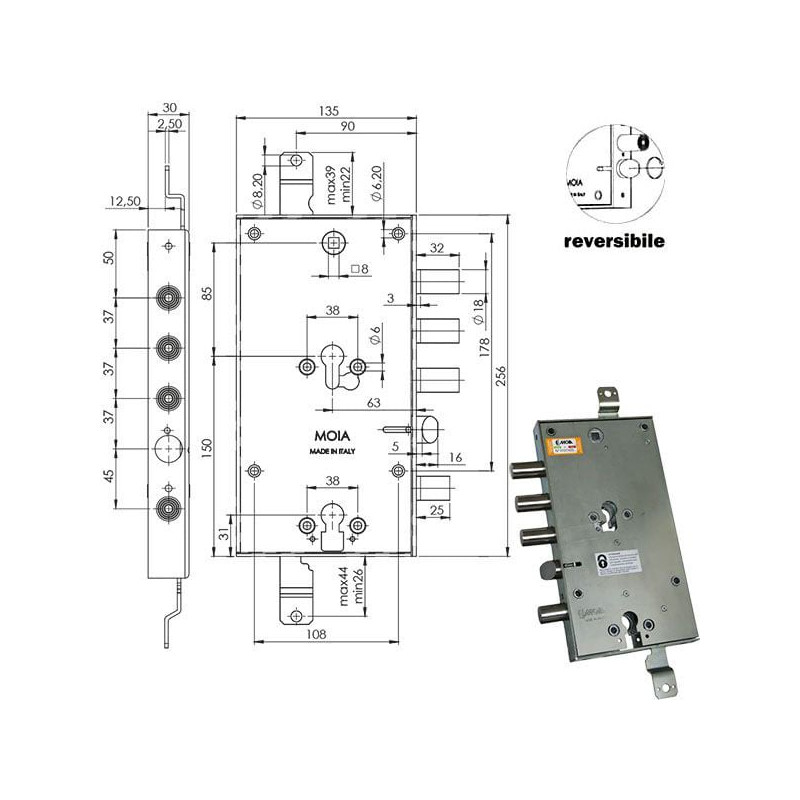 Serratura moia serratura sic.triplice cil. e63 4 pistoni [rmto6654/370dfb/s1d6]