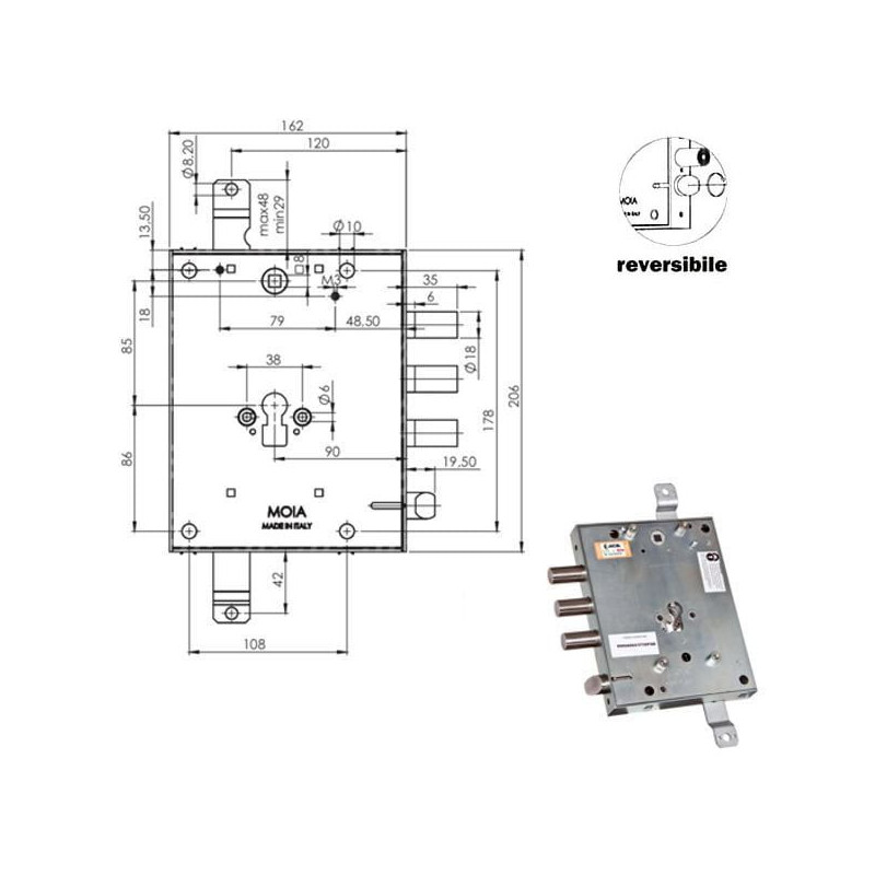 Serratura moia serratura sic.triplice cil. e89 3 pistoni [664/373rfb]
