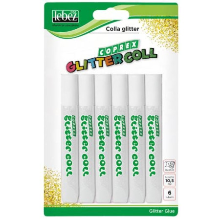 Colla glitter lebez 10.5ml bianco 6pz [5131-b]