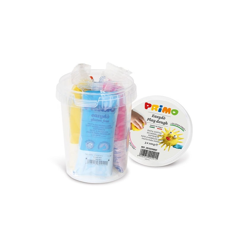 Pasta morbida da modellare in secchiello primo 3x100g colori assortiti