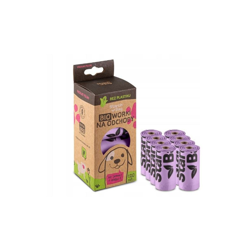 Sacchetti starch bag biodegradabili per escrementi lilla 120pz