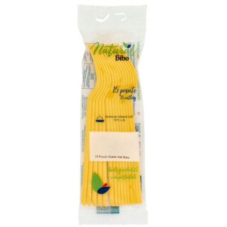 Forchette natural bibo in plastica giallo 15pz [6641903]