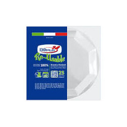 Piatto piano dopla re-usable polistirene bianco 25pz [12508]