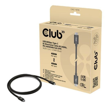 Cavo usb club 3d usb-c certificato 4k/540hz/1.2m nero [cac-1570]