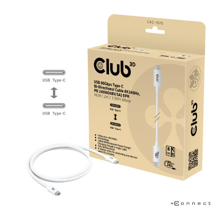 Cavo usb club 3d usb-c certificato 4k/540hz/1.2m bianco [cac-1572]