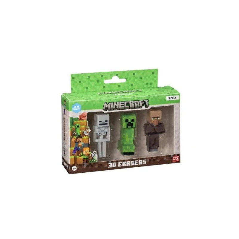 Pmi kids world gomme minecraft 3d 4.82cm multicolore 3pz [mc4021d]