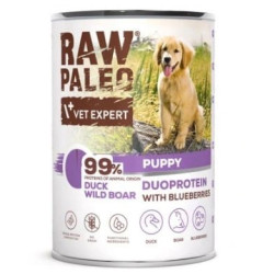 Cibo umido vetexpert raw paleo duoprotein con anatra/cinghiale per