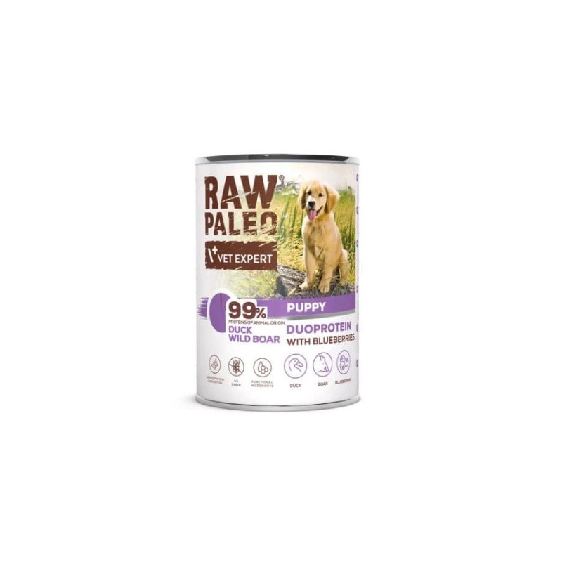 Cibo umido vetexpert raw paleo duoprotein con anatra/cinghiale per