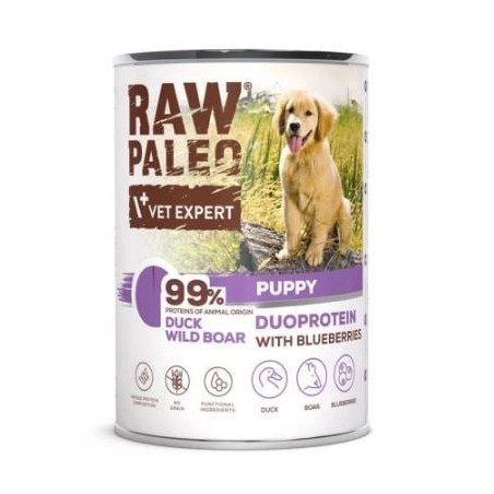 Cibo umido vetexpert raw paleo duoprotein con anatra/cinghiale per