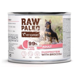 Cibo umido vetexpert raw paleo duoprotein con carne di maiale e agnello