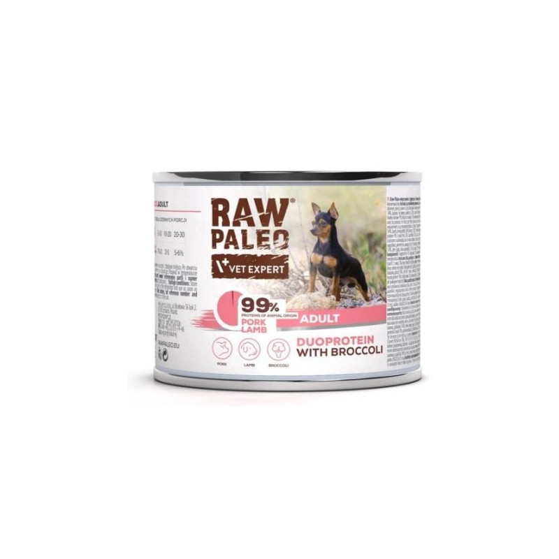 Cibo umido vetexpert raw paleo duoprotein con carne di maiale e agnello