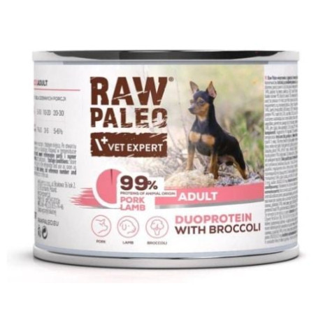 Cibo umido vetexpert raw paleo duoprotein con carne di maiale e agnello