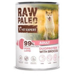 Cibo umido vetexpert raw paleo duoprotein con maiale e agnello per
