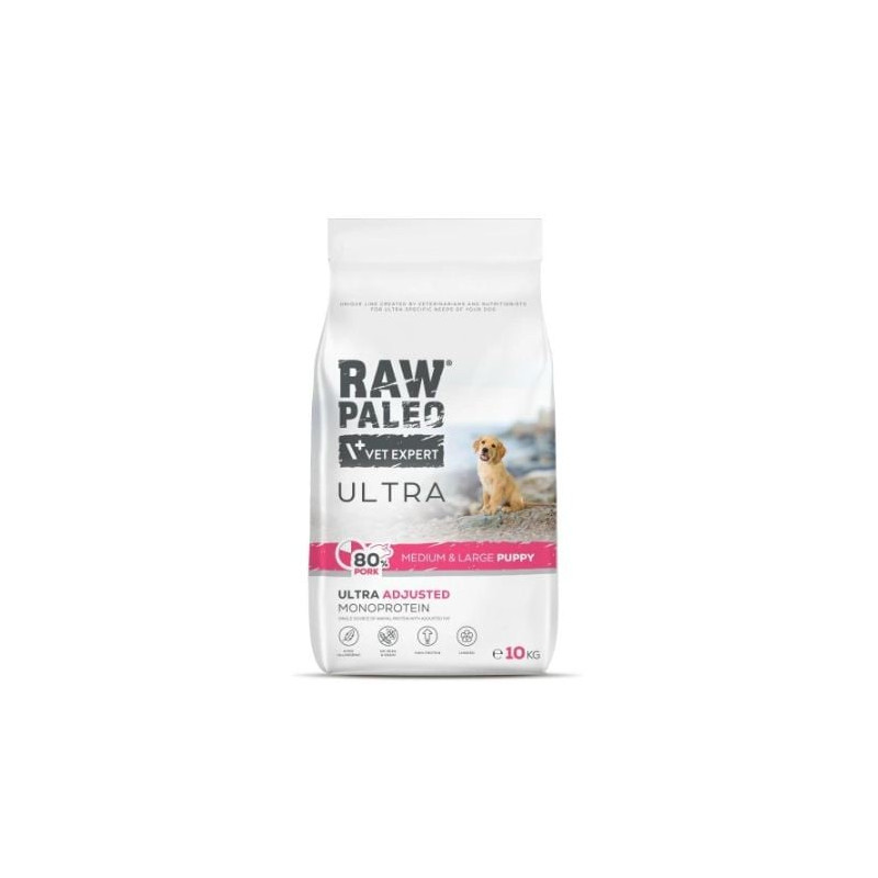 Cibo secco vetexpert raw paleo ultra pork medium e large puppy maiale