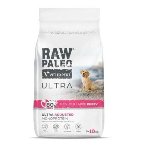 Cibo secco vetexpert raw paleo ultra pork medium e large puppy maiale