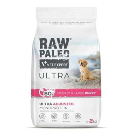 Cibo secco vetexpert raw paleo ultra maiale per cani cucciolo 2kg