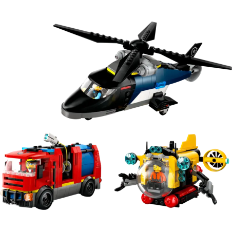 Lego city 60462 elicottero autopompa e sottomarino 874pz multicolore