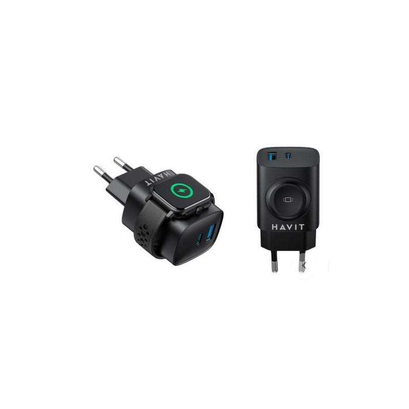 Caricabatterie havit uc132 wireless 22w 2porte adapte+watch nero
