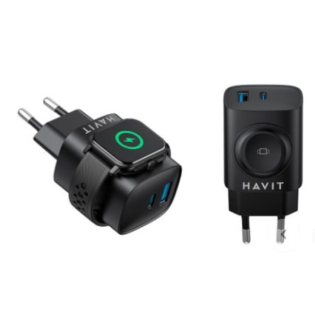 Caricabatterie havit uc132 wireless 22w 2porte adapte+watch nero
