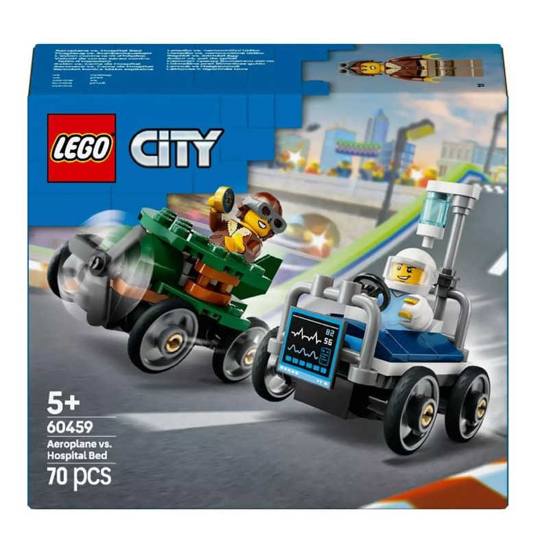 Lego city pacchetto auto da corsa aereo contro letto d'ospedale