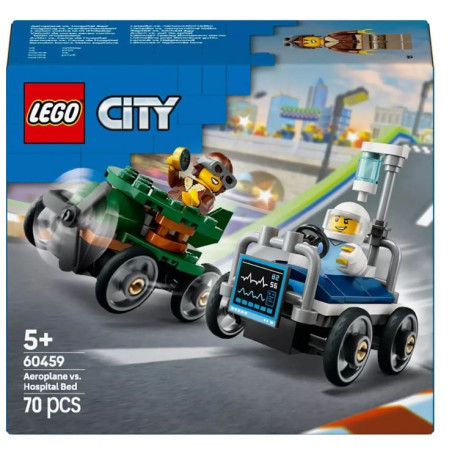 Lego city pacchetto auto da corsa aereo contro letto d'ospedale