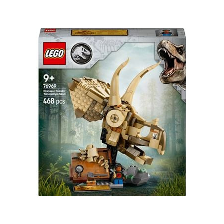 Lego jurassic world fossili di dinosauro teschio di triceratopo multicolore